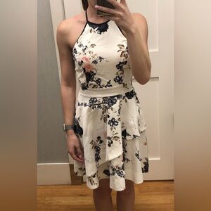 Speechless Floral Halter Mini Dress - Cream and Navy